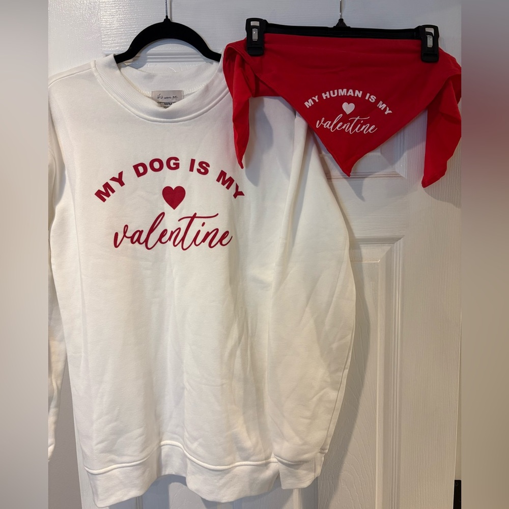 Valentine’s Sweatshirt and Dog Bandana Set